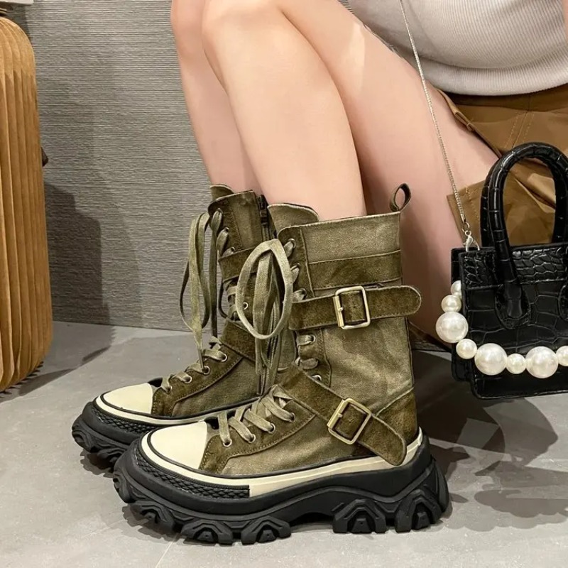 Sewing Latex - Botas femininas de plataforma grossa, vintage,